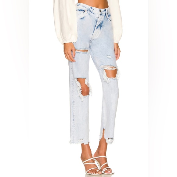 Free People Tapered Baggy Boyfriend Distressed Jeans Purple Rock Light Wash NEW - Picture 7 of 12